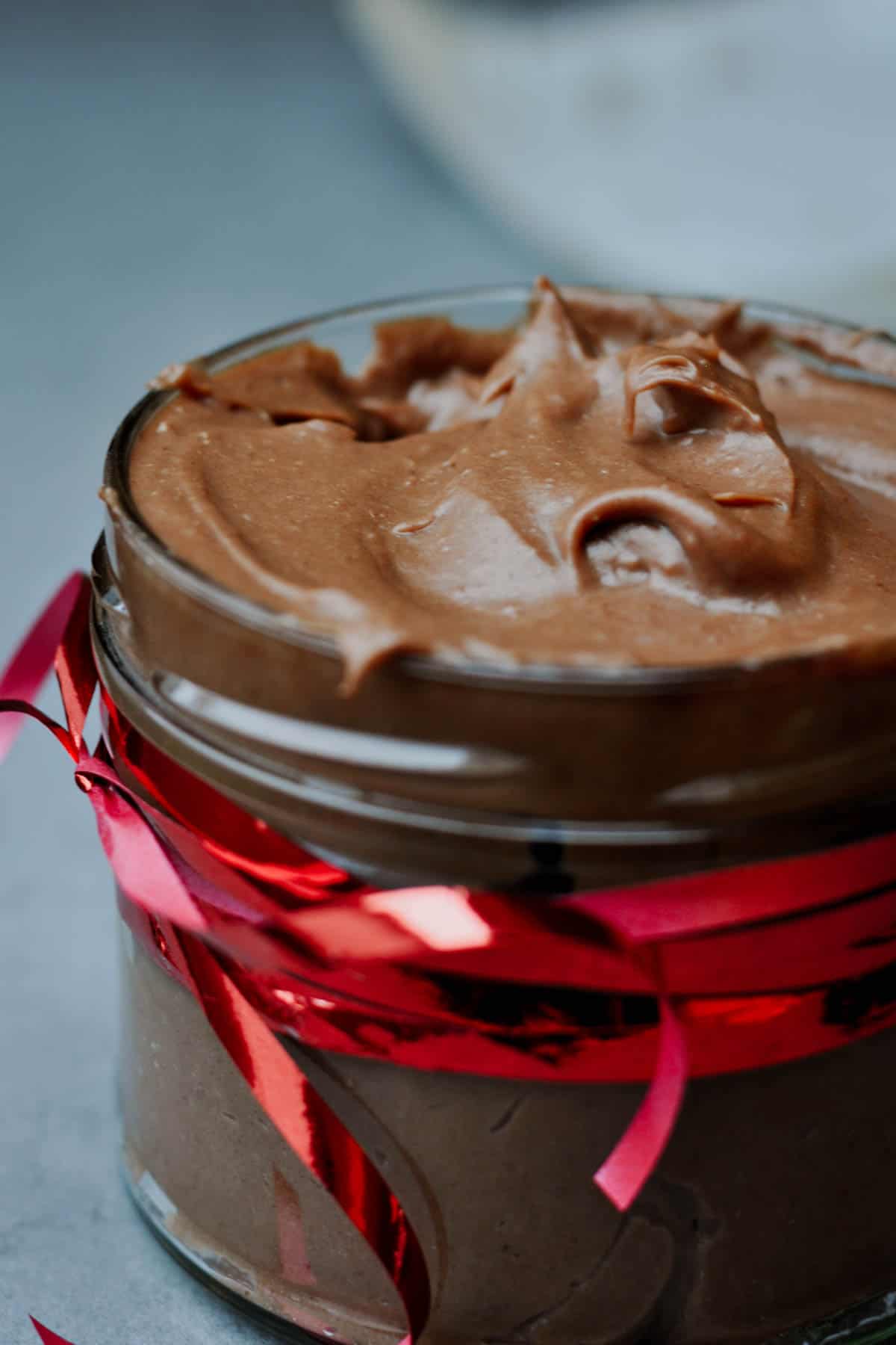 creamy chestnutella (chestnut chocolate spread) in a jar