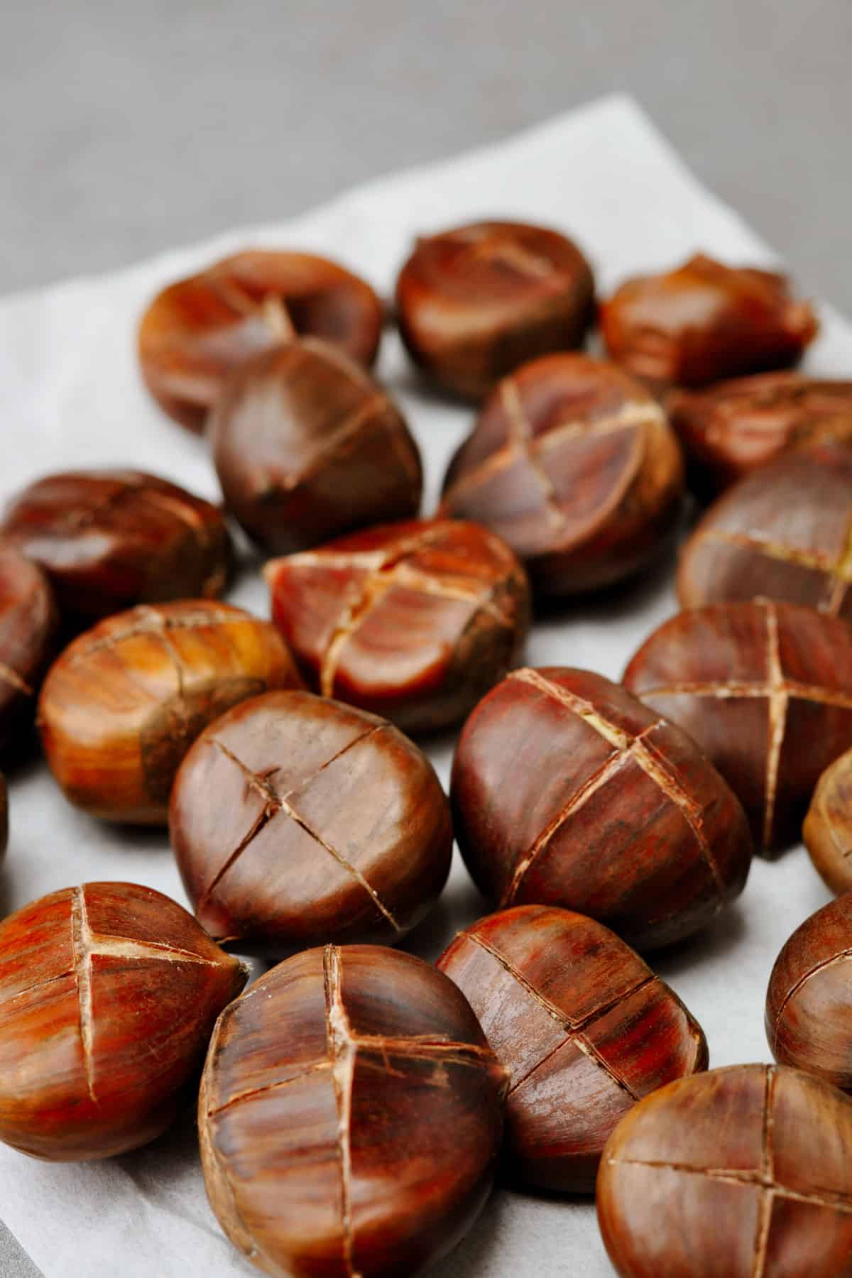 cut chestnuts on a table