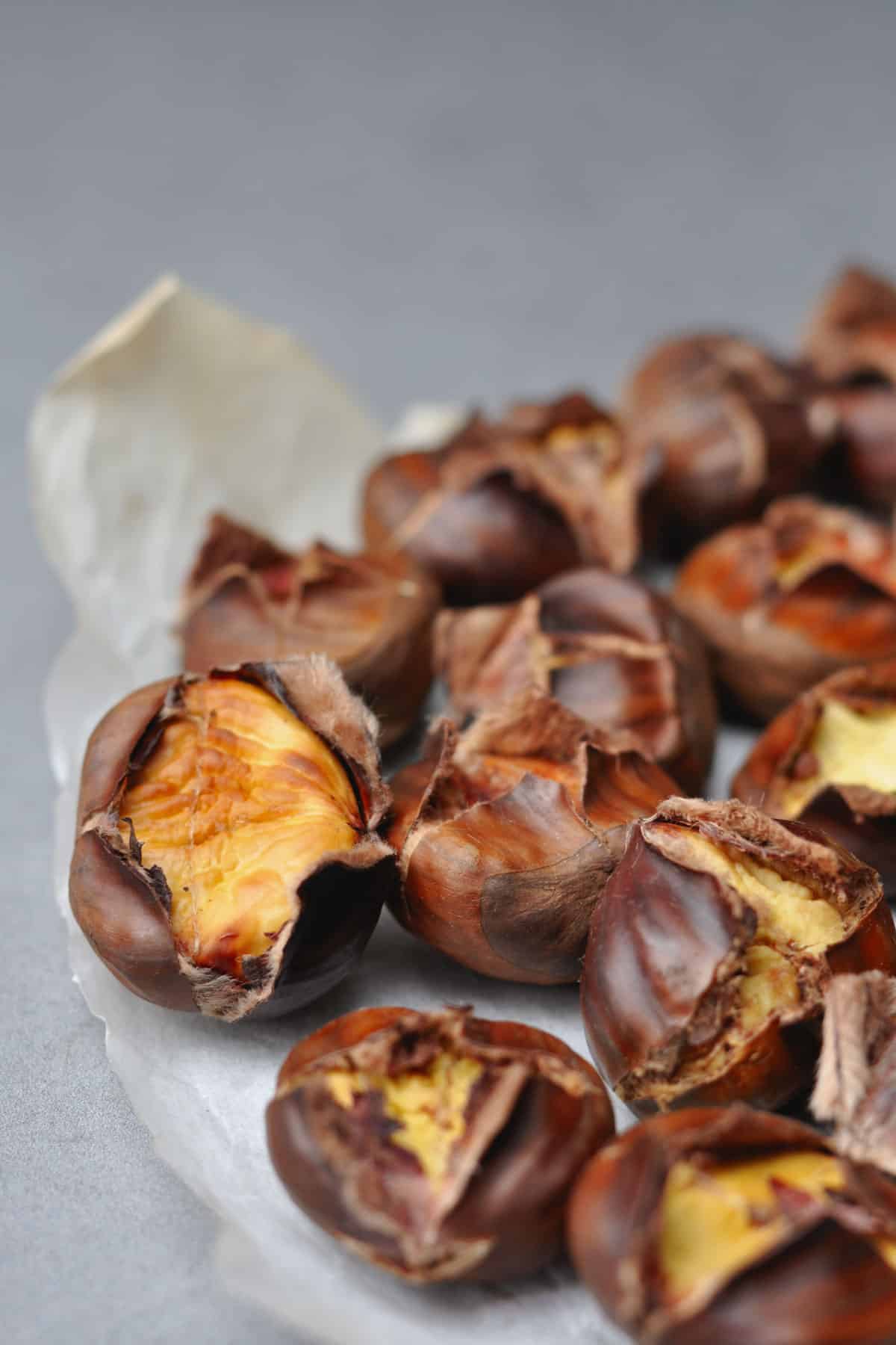 Roasted chestnuts on a table