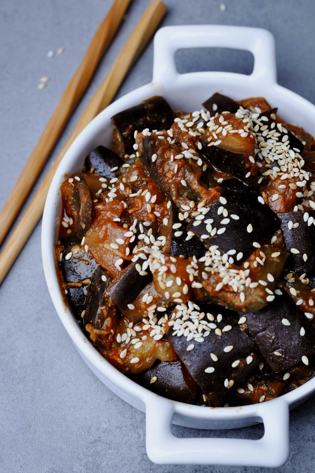 Steamed aubergine with spicy miso sauce