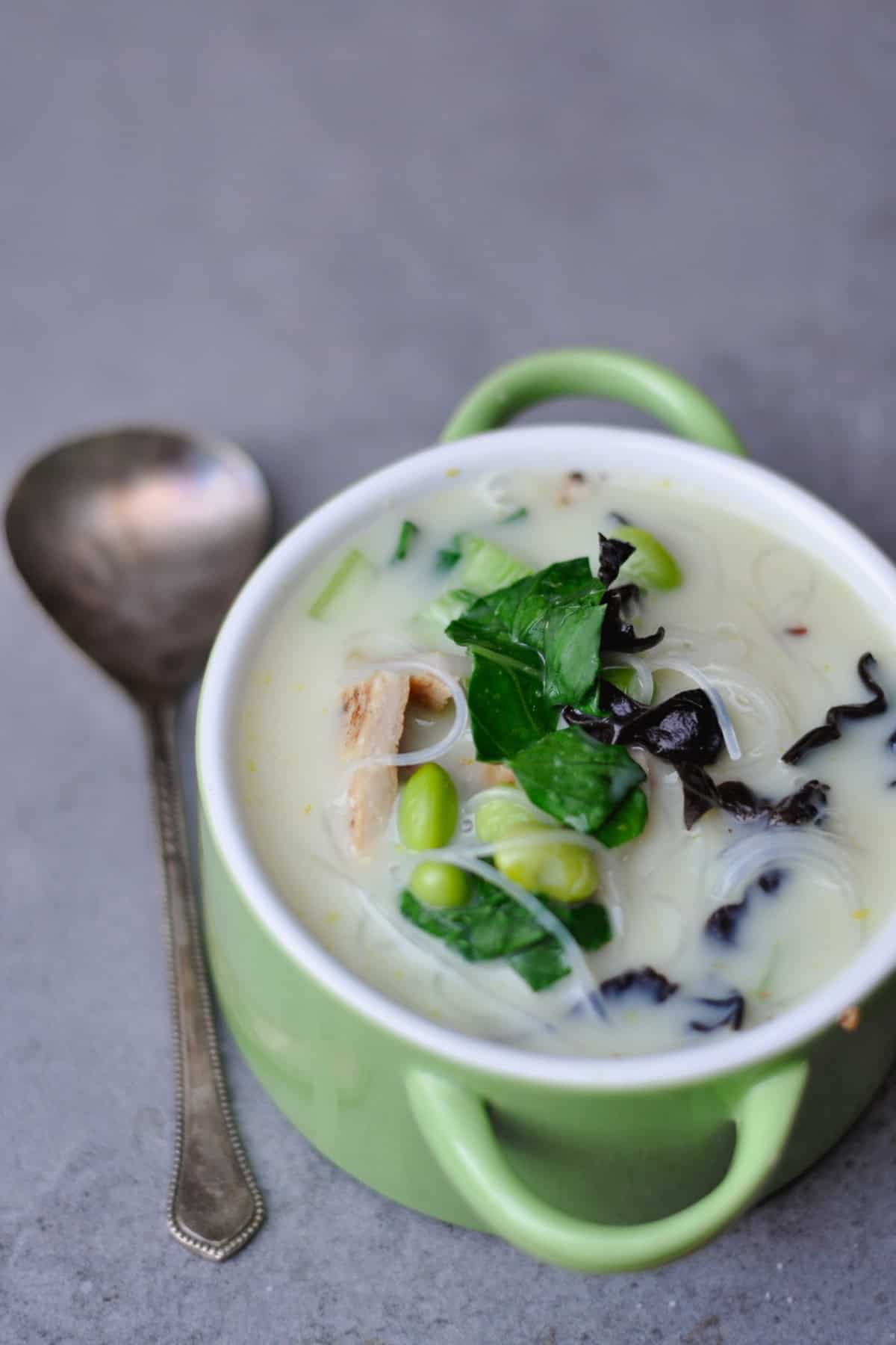 Vegan green Thai curry soup