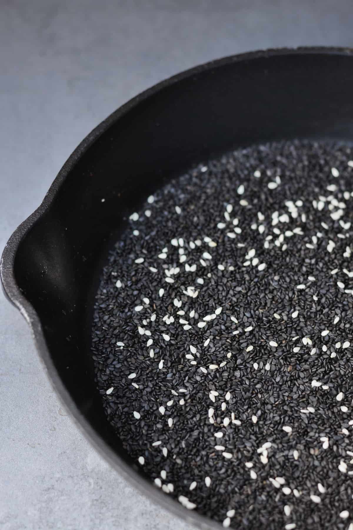 black sesame in a skillet