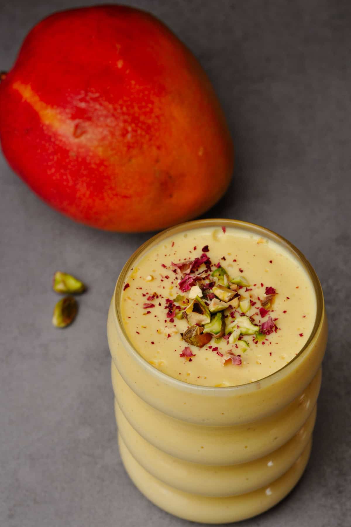 vegan mango lassi in a glass