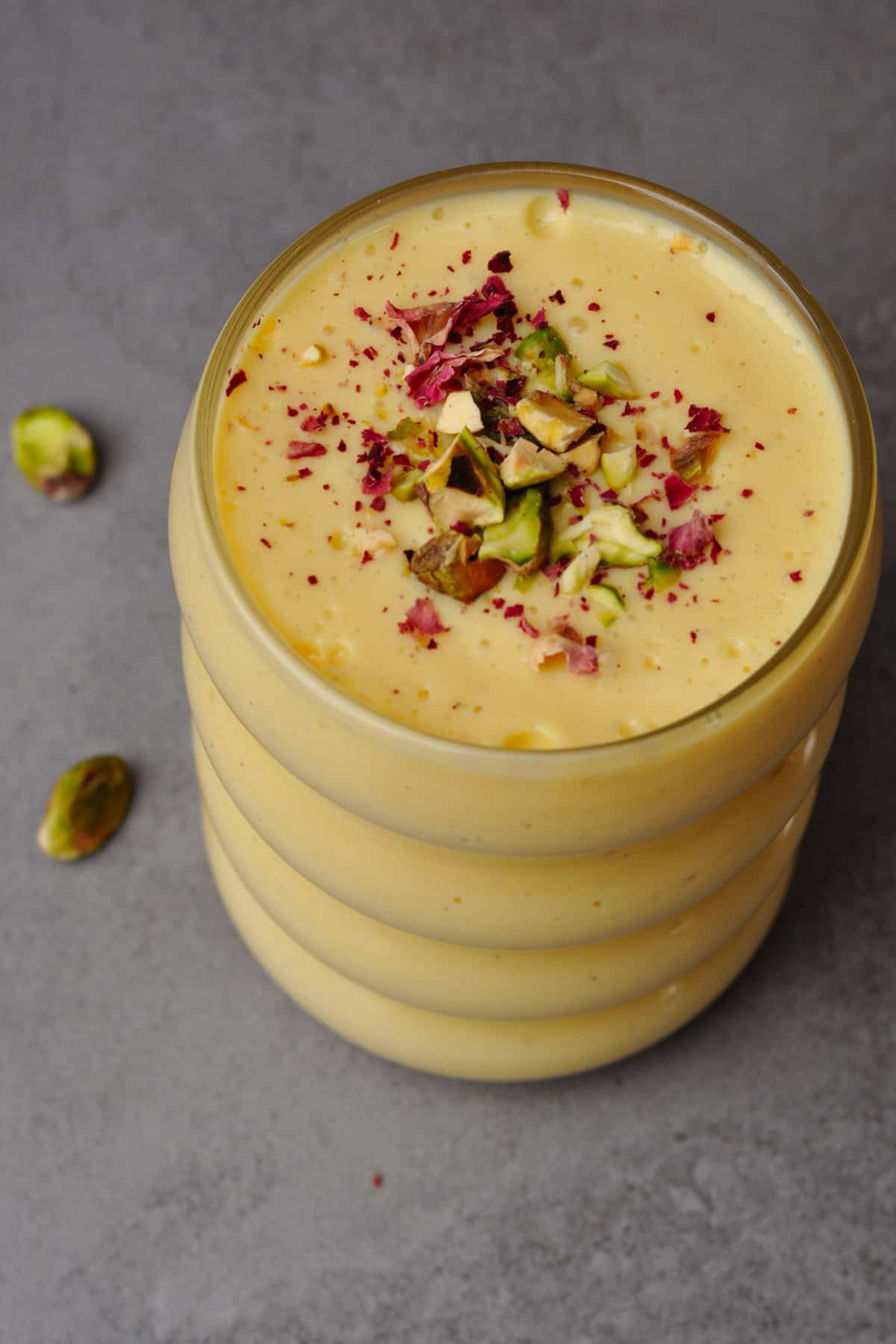 vegan mango lassi in a glass