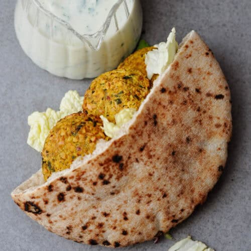 vegan falafel pita sandwich.