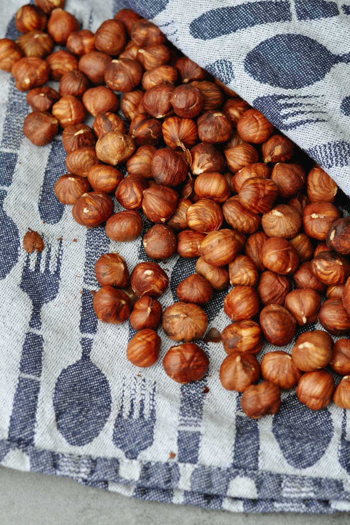 roasted hazelnuts rubbed with a kitchen towel