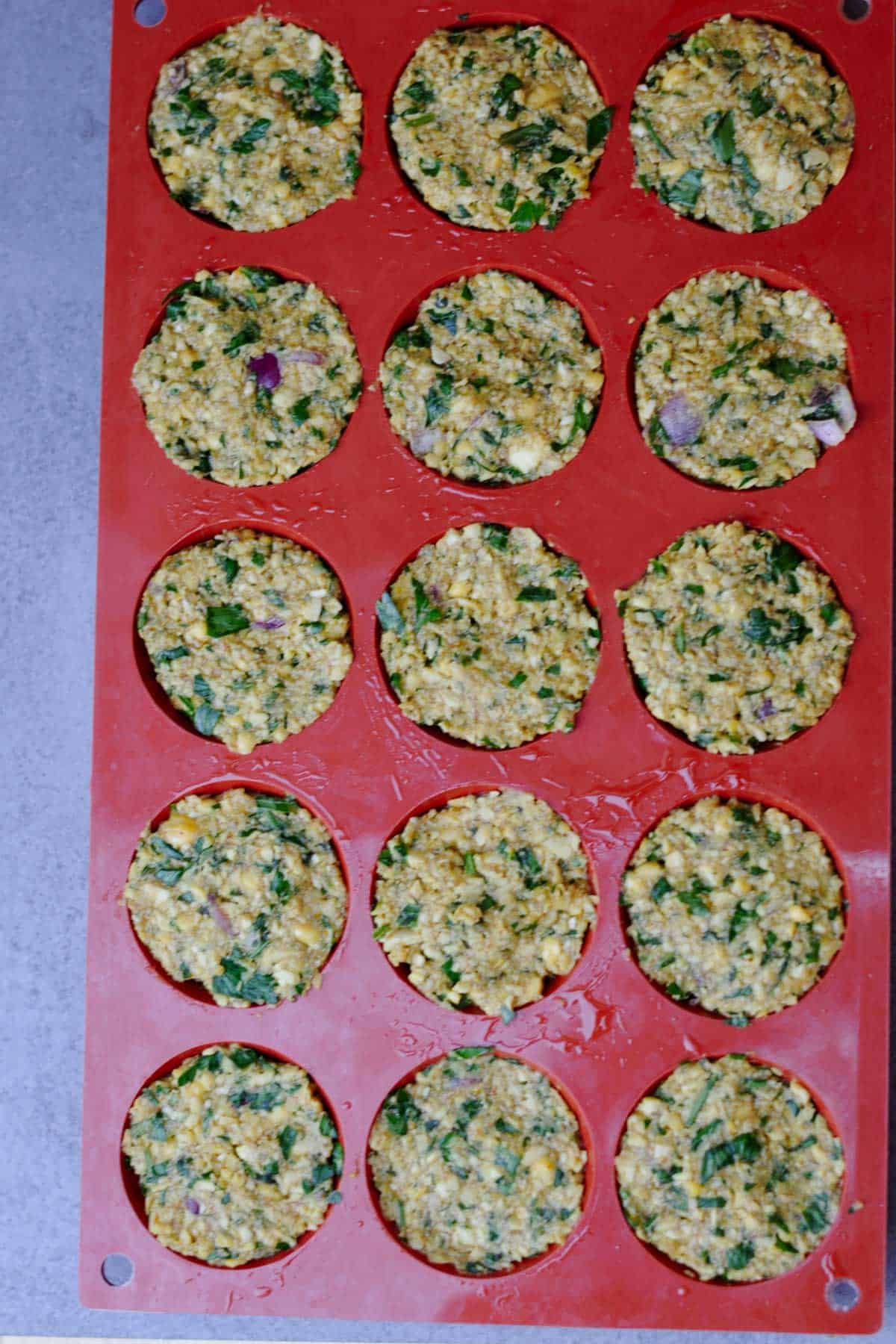 falafel fritters in silicone molds