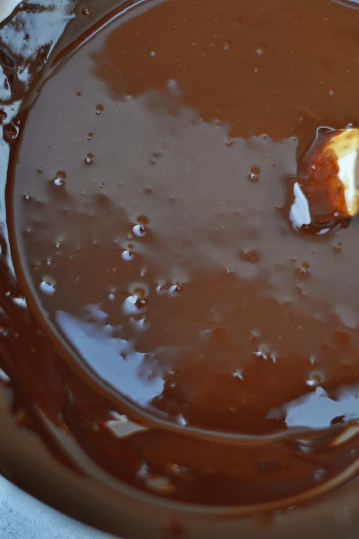 mix of hazelnut butter and melted dark chocolate in a bowl.