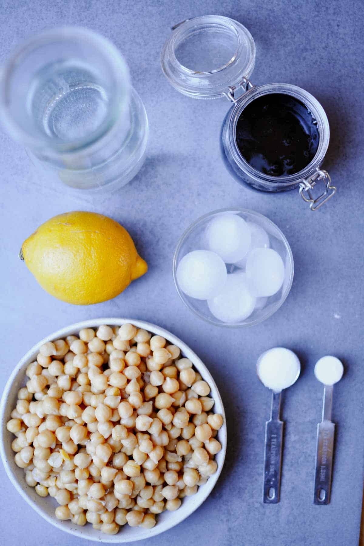 ingredients for making black sesame paste hummus.