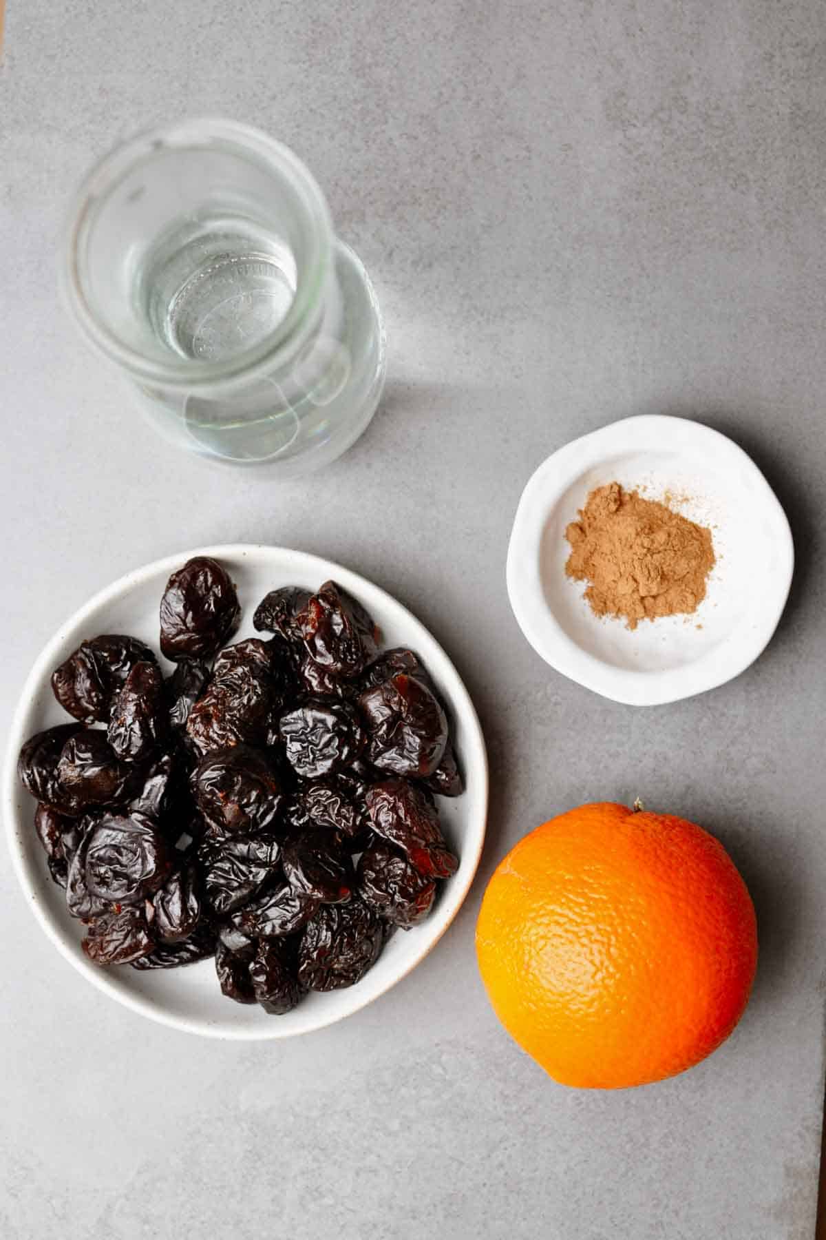 no sugar prunes jam ingredients on a table.