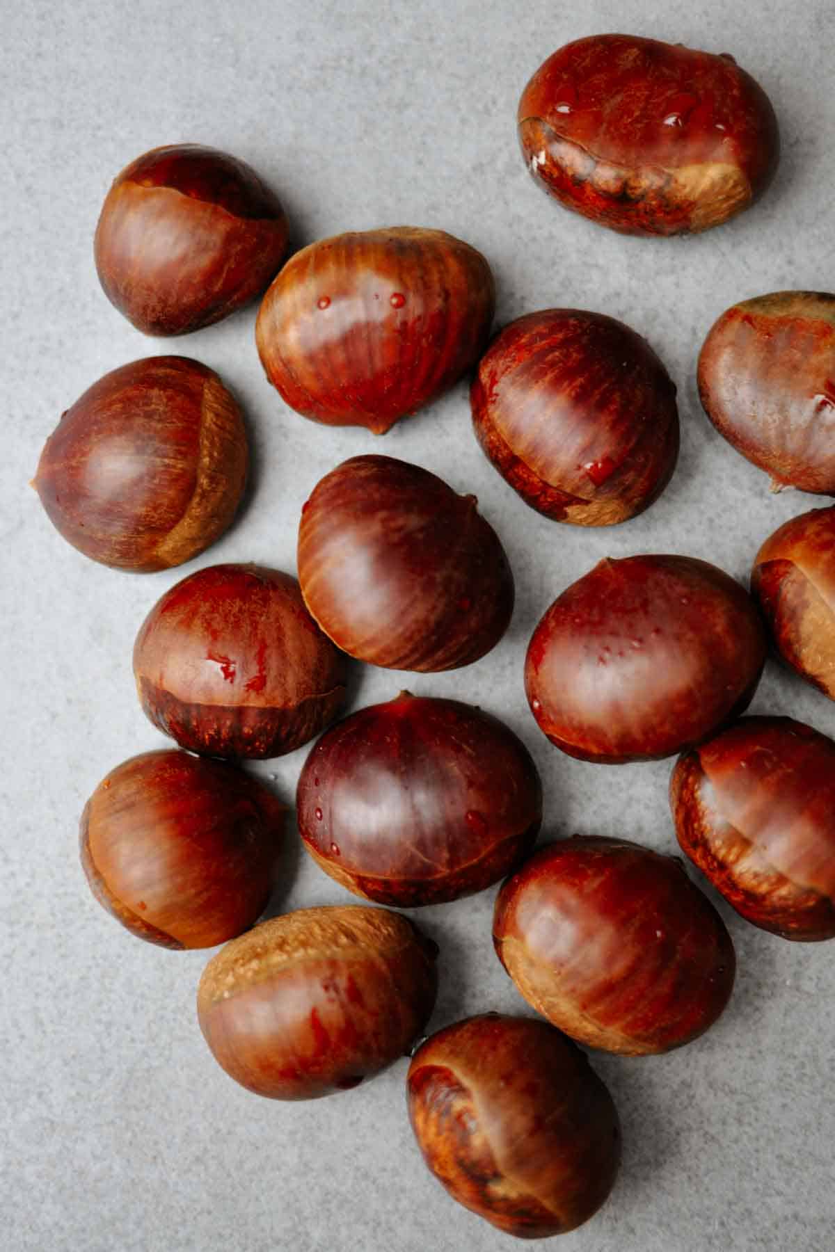 italian chestnuts on a gray table.